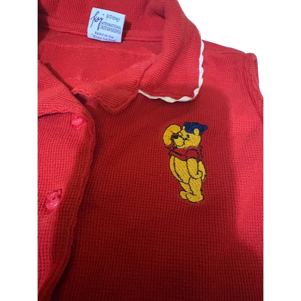 Vintage Disney Winnie the Pooh Red Waffle Knit Shorts Set Captain Pooh Kids 6